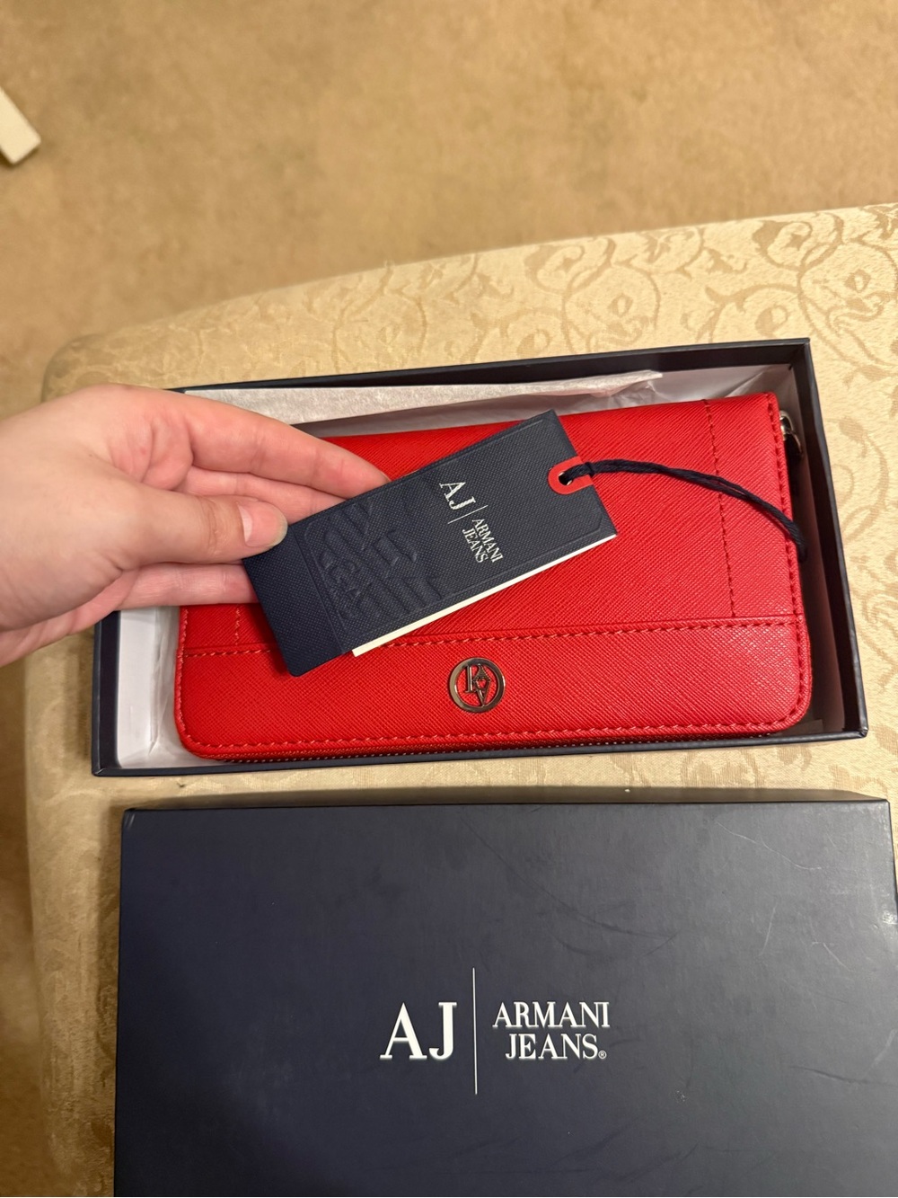 Armani Jeans Red Saffiano Zip-Around Wallet